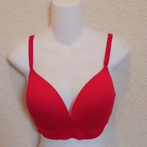Victorias Secret Pink Wear Everywhere Wireless Push Red Bra  36DD - Picture 1 of 6